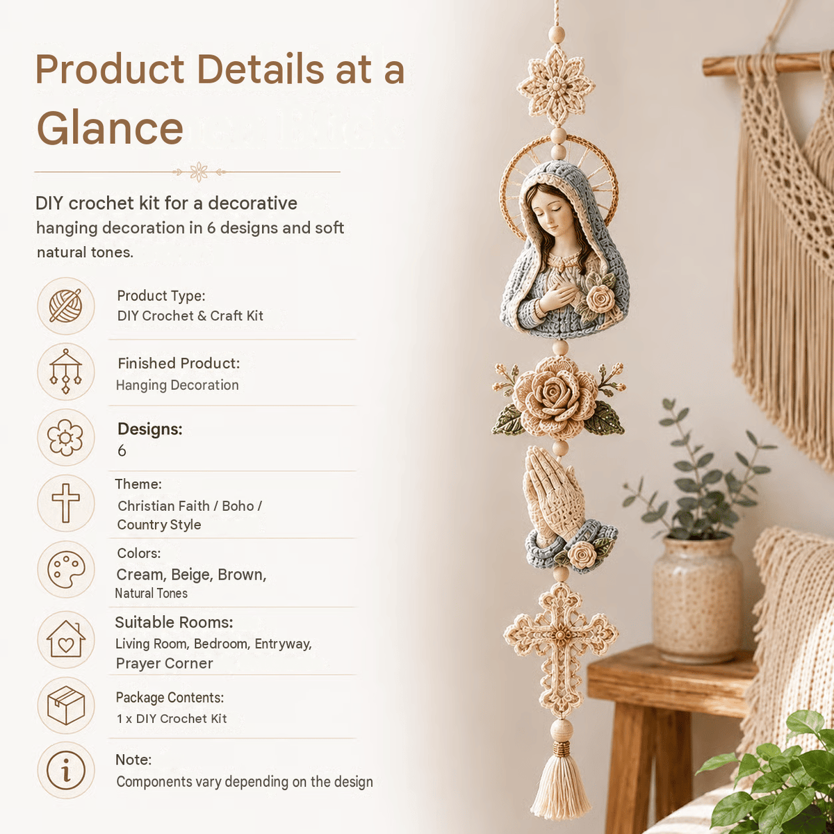 ✝️"Blessed Faith" DIY Crochet Kit – Hanging Decoration